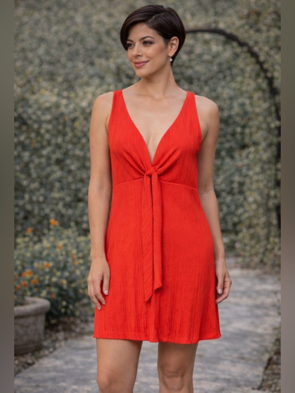 Zara orange sleeveless vneck front knotted mini dress